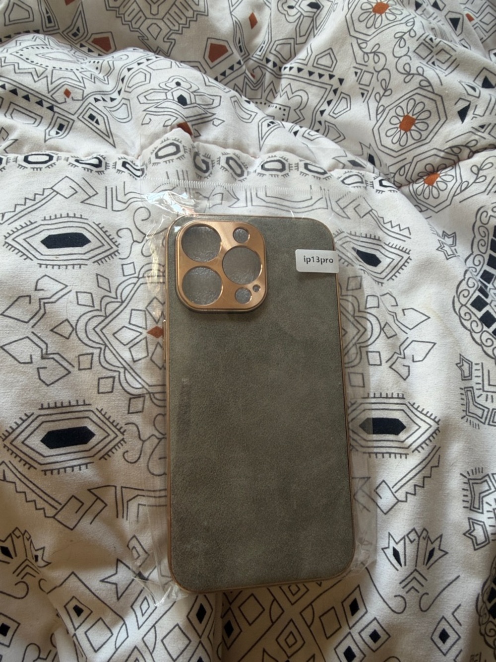 iPhone 13 Pro Compatible Gray Suede Camera Cut Protective Case